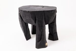Sculptural Side Table, Rustic, Burnt Black Wood, Carved, Handmade, gallery view 16