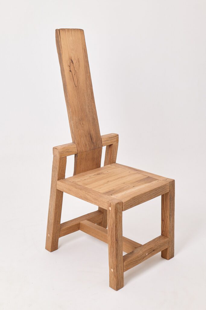 Massive Oak Armchair, Rustic, Burnt Wood, Black, Charred, Handmade