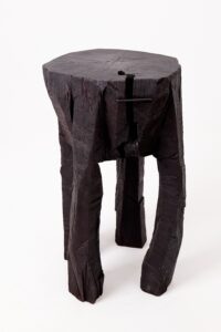 Sculptural Side Table, Rustic, Burnt Black Wood, Carved, Handmade, gallery view 6