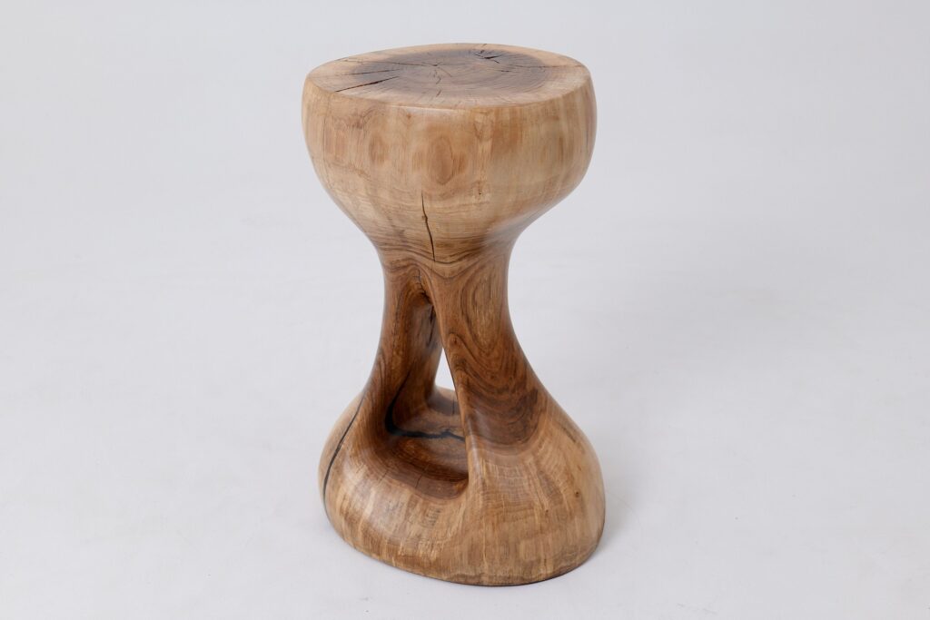 Sculptural Side Table, Stool, Solid Wood, Walnut, Contemporary Design