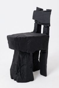 Brutalist Sculptural Stool, Carved, Solid Wood, Oak, Black, Rustic, gallery view 2