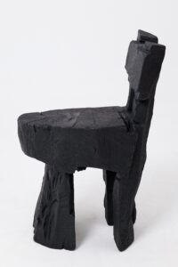 Brutalist Sculptural Stool, Carved, Solid Wood, Oak, Black, Rustic, gallery view 3