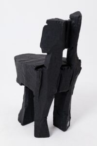 Brutalist Sculptural Stool, Carved, Solid Wood, Oak, Black, Rustic, gallery view 4