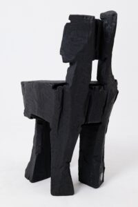 Brutalist Sculptural Stool, Carved, Solid Wood, Oak, Black, Rustic, gallery view 5