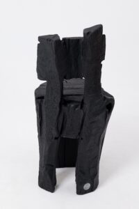 Brutalist Sculptural Stool, Carved, Solid Wood, Oak, Black, Rustic, gallery view 6
