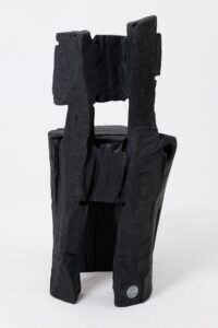 Brutalist Sculptural Stool, Carved, Solid Wood, Oak, Black, Rustic, gallery view 7