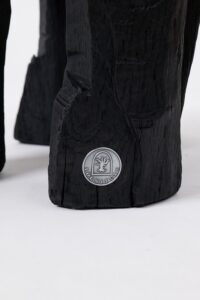 Brutalist Sculptural Stool, Carved, Solid Wood, Oak, Black, Rustic, gallery view 8