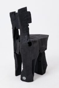 Brutalist Sculptural Stool, Carved, Solid Wood, Oak, Black, Rustic, gallery view 9