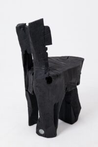 Brutalist Sculptural Stool, Carved, Solid Wood, Oak, Black, Rustic, gallery view 10