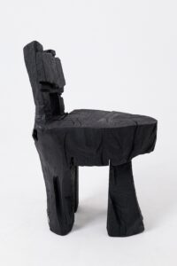 Brutalist Sculptural Stool, Carved, Solid Wood, Oak, Black, Rustic, gallery view 11