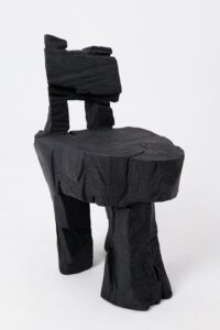 Brutalist Sculptural Stool, Carved, Solid Wood, Oak, Black, Rustic, gallery view 12