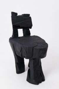 Brutalist Sculptural Stool, Carved, Solid Wood, Oak, Black, Rustic, gallery view 13