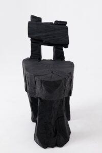 Brutalist Sculptural Stool, Carved, Solid Wood, Oak, Black, Rustic, gallery view 14