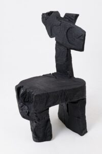 Brutalist Sculptural Chair, Carved, Solid Wood, Oak, Black, Rustic, main view