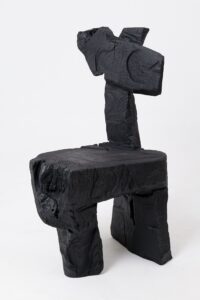 Brutalist Sculptural Chair, Carved, Solid Wood, Oak, Black, Rustic, gallery view 2