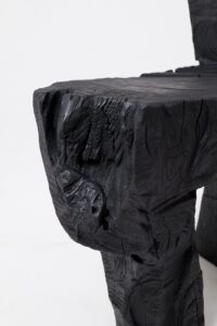 Brutalist Sculptural Chair, Carved, Solid Wood, Oak, Black, Rustic, gallery view 3