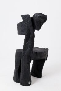 Brutalist Sculptural Chair, Carved, Solid Wood, Oak, Black, Rustic, gallery view 7