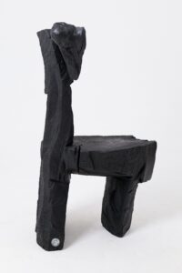Brutalist Sculptural Chair, Carved, Solid Wood, Oak, Black, Rustic, gallery view 8