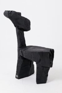 Brutalist Sculptural Chair, Carved, Solid Wood, Oak, Black, Rustic, gallery view 10