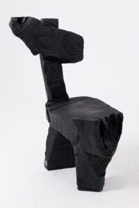 Brutalist Sculptural Chair, Carved, Solid Wood, Oak, Black, Rustic, gallery view 11