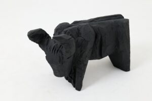 Taurus, Chainsaw Carved, Burnt Oak, Abstract Sculpture, Bull, Handmade, Black, gallery view 2