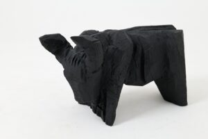 Taurus, Chainsaw Carved, Burnt Oak, Abstract Sculpture, Bull, Handmade, Black, gallery view 3