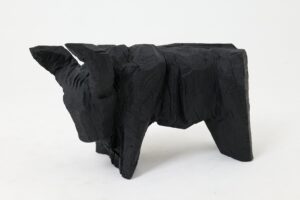 Taurus, Chainsaw Carved, Burnt Oak, Abstract Sculpture, Bull, Handmade, Black, gallery view 6
