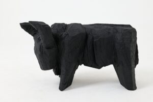 Taurus, Chainsaw Carved, Burnt Oak, Abstract Sculpture, Bull, Handmade, Black, gallery view 7