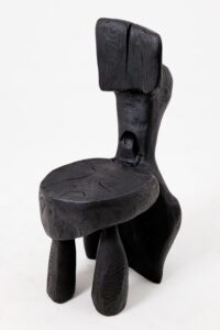 Brutalist Sculptural Chair, Carved, Solid Wood, Oak, Black, Rustic, gallery view 3