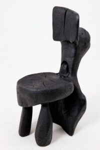 Brutalist Sculptural Chair, Carved, Solid Wood, Oak, Black, Rustic, gallery view 4