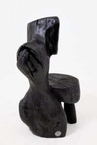Brutalist Sculptural Chair, Carved, Solid Wood, Oak, Black, Rustic, gallery view 7