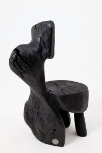 Brutalist Sculptural Chair, Carved, Solid Wood, Oak, Black, Rustic, gallery view 9