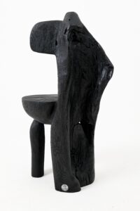 Brutalist Sculptural Chair, Carved, Solid Wood, Oak, Black, Rustic, main view