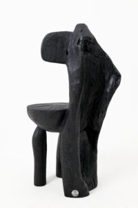 Brutalist Sculptural Chair, Carved, Solid Wood, Oak, Black, Rustic, gallery view 4