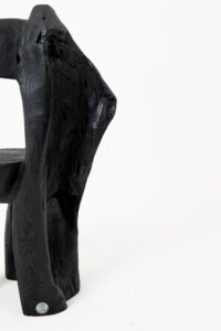 Brutalist Sculptural Chair, Carved, Solid Wood, Oak, Black, Rustic, gallery view 6