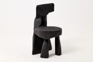 Brutalist Sculptural Chair, Carved, Solid Wood, Oak, Black, Rustic, gallery view 2