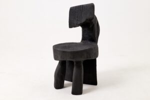 Brutalist Sculptural Chair, Carved, Solid Wood, Oak, Black, Rustic, gallery view 3