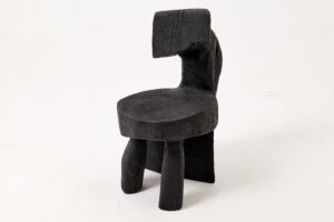 Brutalist Sculptural Chair, Carved, Solid Wood, Oak, Black, Rustic, gallery view 4