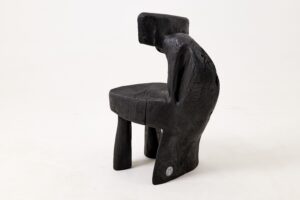 Brutalist Sculptural Chair, Carved, Solid Wood, Oak, Black, Rustic, gallery view 6