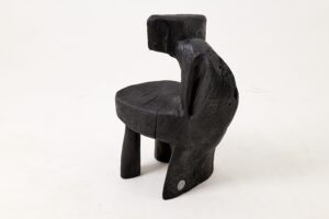 Brutalist Sculptural Chair, Carved, Solid Wood, Oak, Black, Rustic, gallery view 7