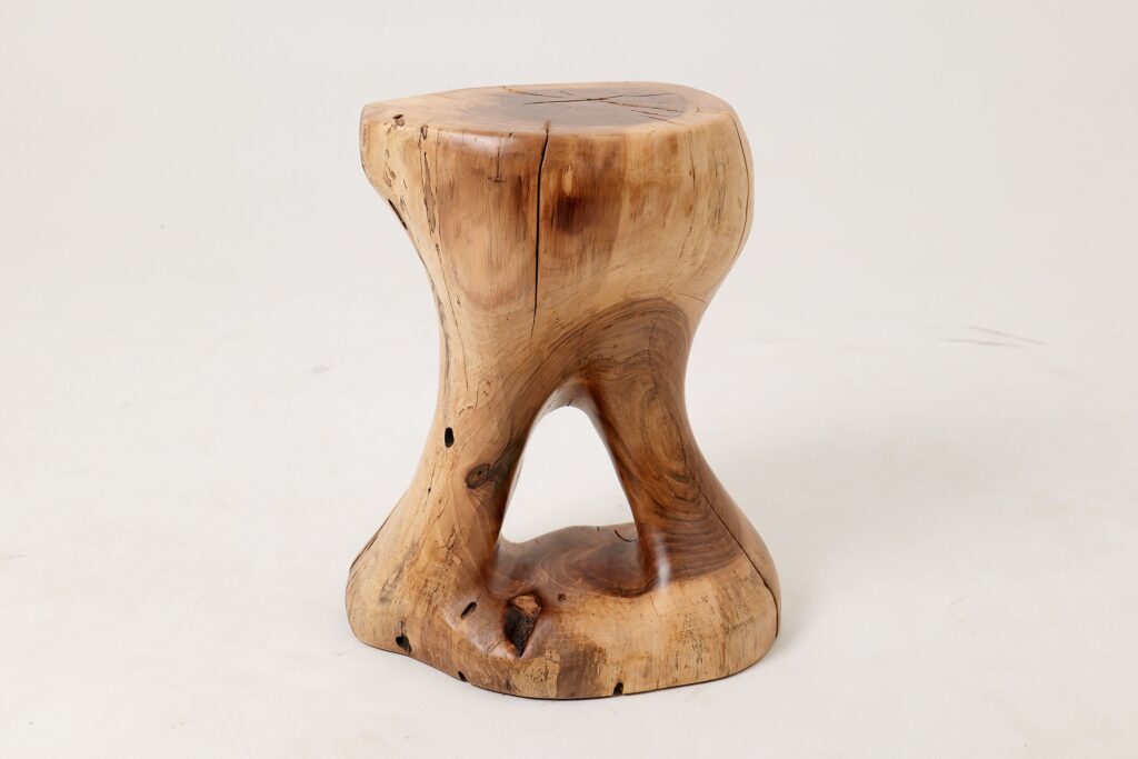 Sculptural Side Table, Stool, Solid Wood, Walnut, Contemporary Design