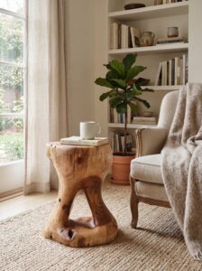 Sculptural Side Table, Stool, Solid Wood, Walnut, Contemporary Design, gallery view 2