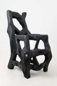 Brutalist Sculptural Armchair, Solid Burnt Oak Wood, Organic, main view
