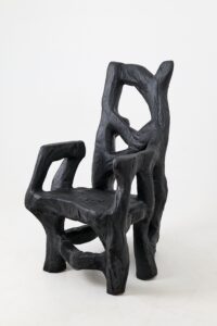 Brutalist Sculptural Armchair, Solid Burnt Oak Wood, Organic, gallery view 2