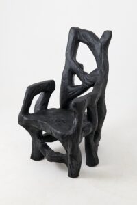 Brutalist Sculptural Armchair, Solid Burnt Oak Wood, Organic, gallery view 3