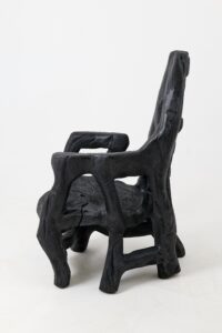 Brutalist Sculptural Armchair, Solid Burnt Oak Wood, Organic, gallery view 5