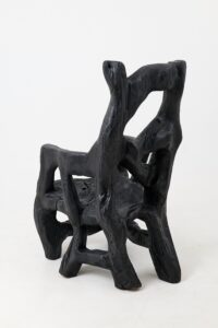 Brutalist Sculptural Armchair, Solid Burnt Oak Wood, Organic, gallery view 6