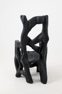 Brutalist Sculptural Armchair, Solid Burnt Oak Wood, Organic, gallery view 7