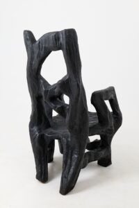 Brutalist Sculptural Armchair, Solid Burnt Oak Wood, Organic, gallery view 8