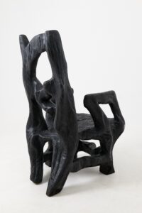 Brutalist Sculptural Armchair, Solid Burnt Oak Wood, Organic, gallery view 9